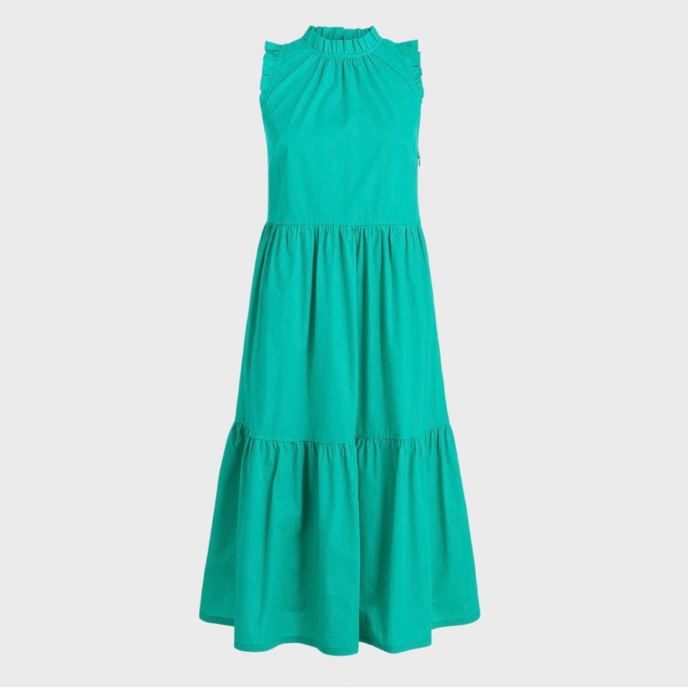 J. Crew Tiered Ruffle Midi Dress Green